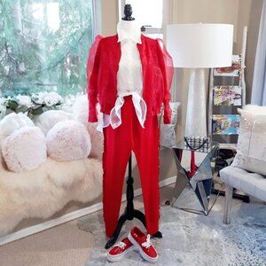 NWOT Love Moschino red ruffled accent trim cotton blend elastic waist pants, 8